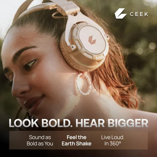 Vista 6 de CEEK Auriculares inalámbricos Bluetooth sobre la oreja con cancelación de ruido, sonido envolvente de 360, diseño plegable y micrófono desmontable