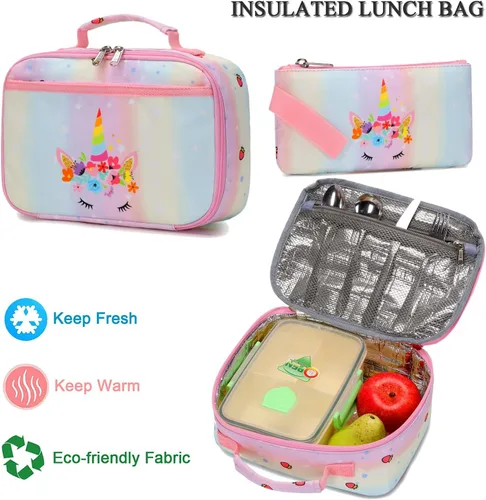 Vista 7 de Mochilas para niñas mochila de zorro mochila escolar con lonchera y estuche para lápices Multi
