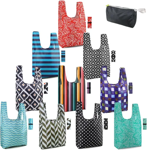 Vista 18 de BeeGreen Bolsas de comestibles reutilizables plegables, paquete de 12 bolsas grandes y bonitas, bolsa de regalo de tela lavable resistente con asas