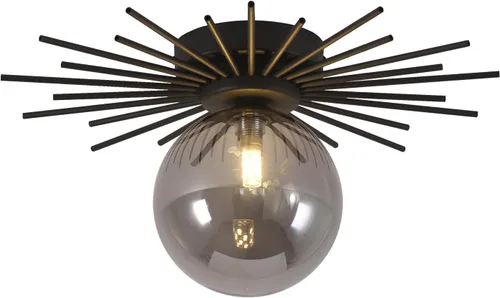 Vista 11 de BOKT Moderna lámpara de techo semiempotrada dorada de mediados de siglo con globo de vidrio blanco, lámpara de techo industrial cerca del techo