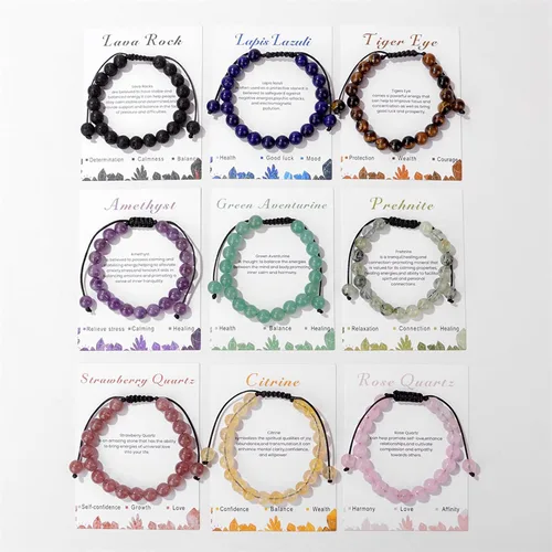 Vista 6 de Pulsera de cristal curativo para mujer de 0.315 in, pulsera de cuentas de cristal natural ajustable hecha a mano, joyería curativa, regalo