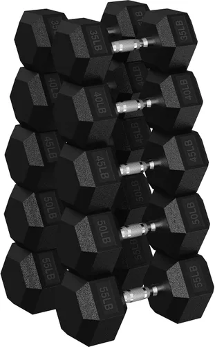 Vista 20 de HANDBODE Rubber Coated Hex Dumbbell Set, 90-640 lb