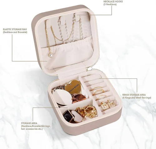 Vista 4 de Artsadd Organizador de joyas personalizado con nombre, estuche de joyería de viaje para mujer, regalo para su esposa, novia, hija, mejor amiga