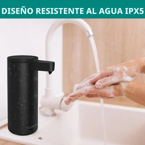 Vista 5 de Dispensador automático de jabón de acero inoxidable con sensor, dispensador de jabón infrarrojo, eléctrico, IPX5, impermeable, USB-C, sensor de Negro