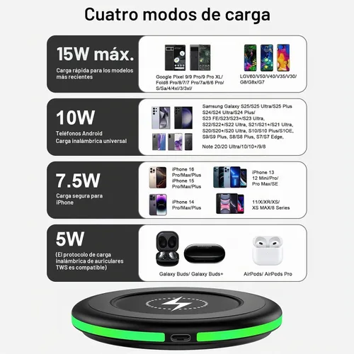 Vista 7 de Cargador inalámbrico para Samsung con almohadilla de carga rápida, cargador de teléfono inalámbrico para estación de carga Android, compatible