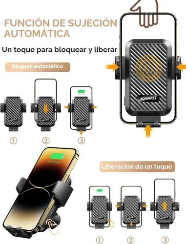 Vista 3 de Cargador inalámbrico para automóvil, carga rápida de 15 W, cargador de automóvil con sujeción automática para teléfono celular, soporte