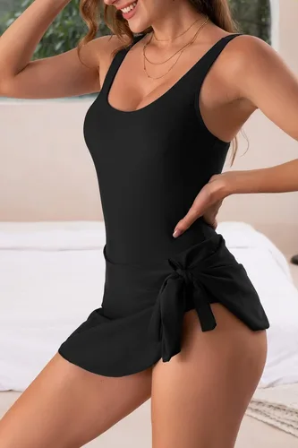 Vista 3 de Eomenie Traje de baño de una pieza para mujer, con control de abdomen, vestidos de natación, falda