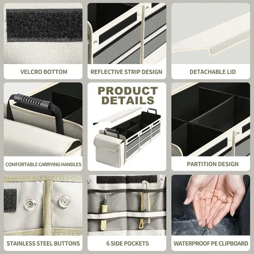 Vista 3 de Organizador de maletero de automóvil con bolsa térmica aislada a prueba de fugas, 4 en 1, organizador de almacenamiento portátil impermeable