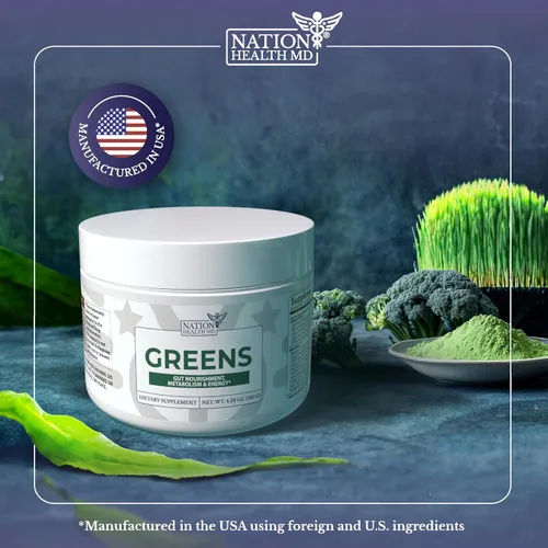 Vista 2 de Greens - Superalimento orgánico en polvo súper verdes - Suplementos diarios de verduras y frutas verdes - con probióticos, espirulina, cúrcuma