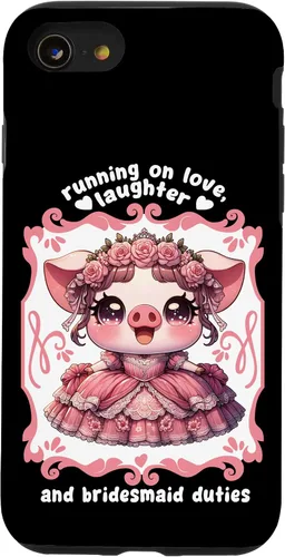 Vista 13 de iPhone 15 Lindo cerdo dama de honor roba corazones en el caso de despedida de soltera