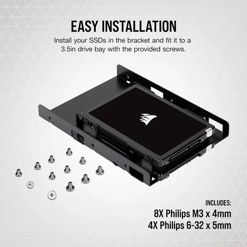 Vista 4 de Corsair Soporte de montaje dual SSD (3.5" Bahía de unidad interna a 2.5", fácil instalación) Negro