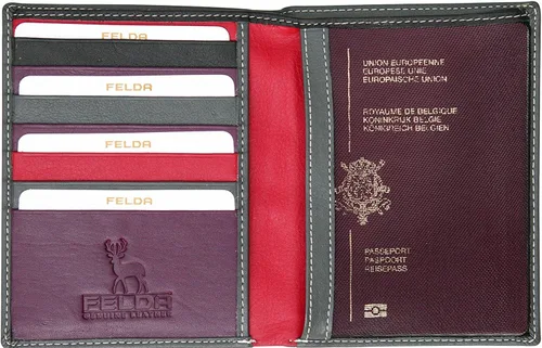 Vista 6 de Rfid - Funda para pasaporte de piel auténtica con organizador de tarjetas de crédito, Gris Multi), 5.06E+12