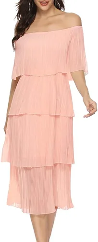 Vista 6 de ETCYY - Vestido largo de gasa para mujer estilo suelto y casual de verano con volantes y hombros descubiertos para fiesta o playa