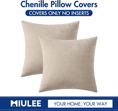Vista 6 de MIULEE - Pack de 2 fundas de almohada decorativas beige de 16x16 pulgadas, cojines suaves de chenilla para sofá, fundas de cojín de estilo casa