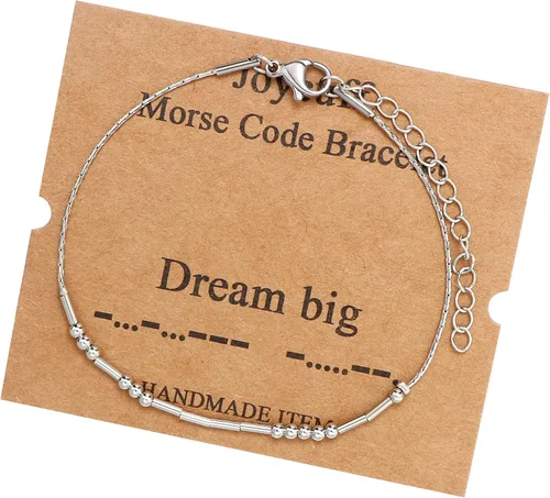 Vista 238 de JoycuFF Pulseras inspiradoras de código morse para mujeres, cuentas de plata, joyería con mantra de motivación, regalos para ella