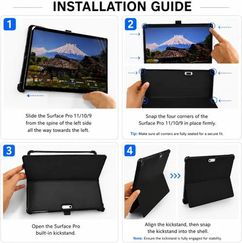 Vista 7 de Surface Pro 11 - Funda compatible con Surface Pro 10/9, funda protectora delgada con soporte para bolígrafo, correa de teclado, soporte multiángulo