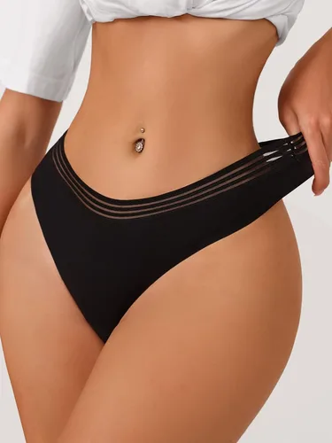 Vista 4 de SheIn Panty de malla de contraste sólido para mujer