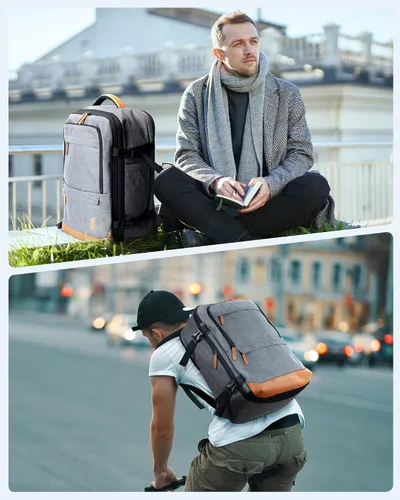 Vista 6 de BAGSMART - Mochila de viaje de 37L con compresión, mochila expandible para llevar con cubos de embalaje, mochila de fin de semana resistente al Gris