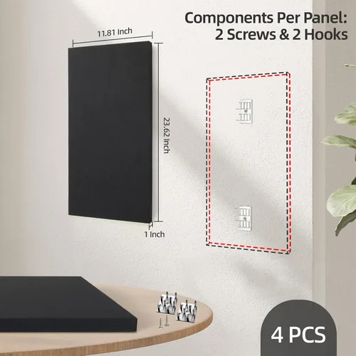 Vista 2 de Art3dwallpanels 4 PCS Paneles Acústicos, 24''x12'' Paneles de Pared Insonorizados de Tela, Paneles de Absorción de Sonido de Montaje Fácil con Negro