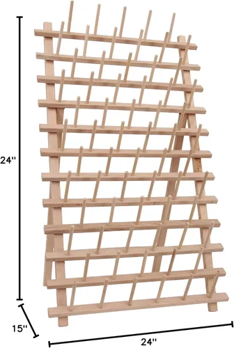 Vista 6 de Threadart Estante de hilo de madera para 66 carretes grandes, hecho de madera dura, resistente, independiente o montaje en pared, perfecto
