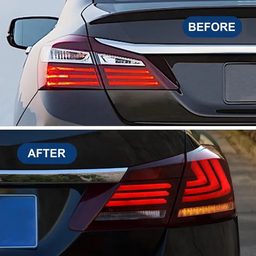 Vista 11 de Conjunto de luces traseras LED de repuesto para Honda Accord Sedán de 4 puertas 2013 2014 2015, lámparas traseras rojas transparentes con señal