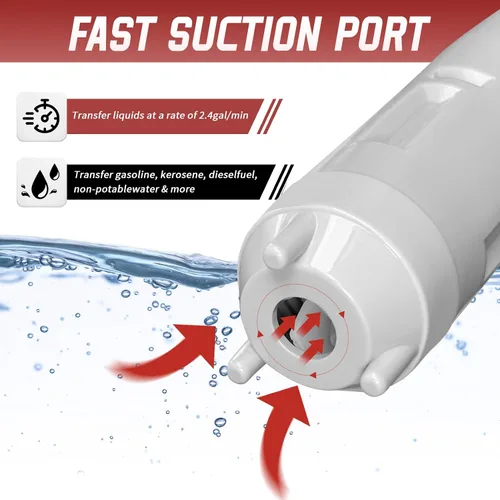 Vista 4 de Bomba portátil de transferencia de combustible - sifón de gas con batería para gasolina, diésel, transferencia de agua - 2.4 galones por minuto