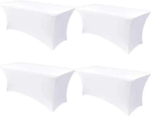 Vista 27 de Obstal Funda de mesa de elastano elástica de 4 pies para mesas plegables estándar, paquete de 2 manteles rectangulares universales ajustables