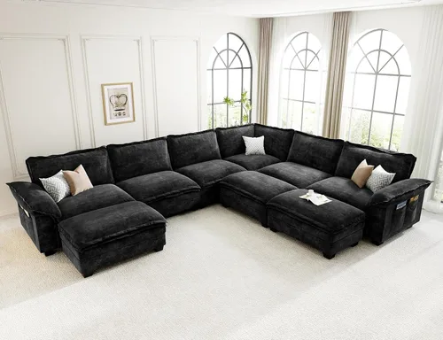 Vista 14 de KKL Sofá Seccional Modular de 89 Pulgadas, Sofá de Amor de 2 Asientos Sofá Nube con Asiento Profundo, Sofás Seccionales de Chenilla para Sala