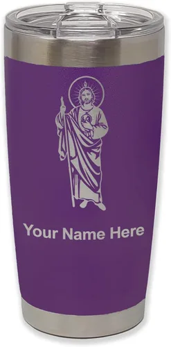 Vista 14 de LaserGram Vaso aislado al vacío de 20 onzas, Saint Jude, grabado personalizado incluido (negro)