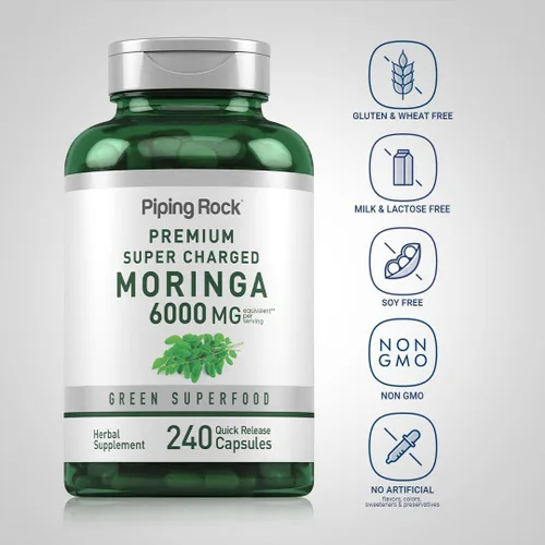 Vista 3 de Piping Rock Moringa Oleifera Suplemento 240 Cápsulas Extracto de hoja de alta potencia Fórmula sin OMG y sin gluten