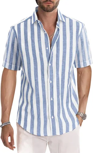 Vista 9 de JMIERR Camisas de vestir a rayas con botones y manga corta para hombre