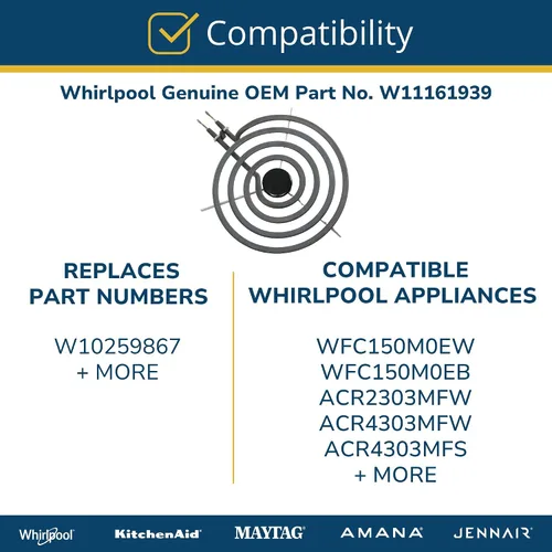 Vista 4 de Whirlpool W11161939 Rango Elemento de superficie de 8 pulgadas