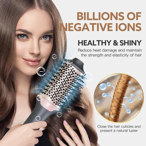Vista 4 de Cepillo secador de pelo 2 en 1 y alisador de cabello, cepillo térmico iónico y de cerámica con calor ajustable y disparo frío, motor de alta