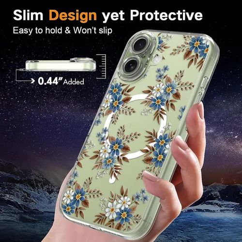 Vista 6 de OOK Magnetic for iPhone 17 Case Clear Pretty Flower Girls Women [Not Yellowing][Screen Protector] [ MagSafe Compatible] with Full Camera Lens