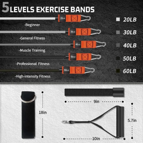 Vista 3 de VEICK Resistance Bands, Exercise Bands for Working Out with Handles, Elastic Workout Bands for Men Women, Exercising Bands for Strength Training