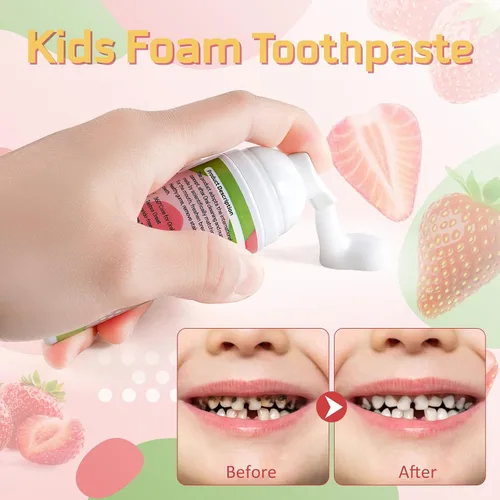 Vista 3 de Pasta de dientes de espuma para niños, 4 paquetes de pasta de dientes de espuma para cepillo de dientes eléctrico en forma de U, pasta de dientes