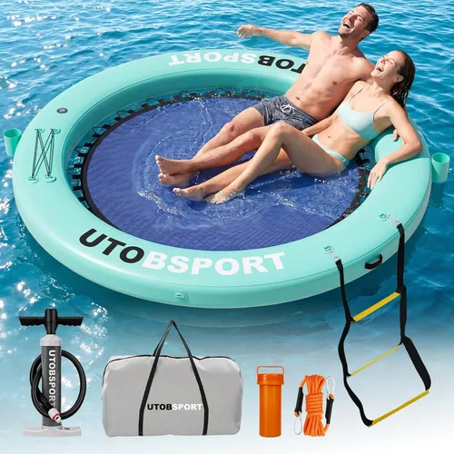 Vista 8 de Inflatable Water Hammock Floating Dock 8FT / 10FT Water Floating Island Raft for Lake Boat Pool Ocean Adults Kids, with W/Cupholder & Pump