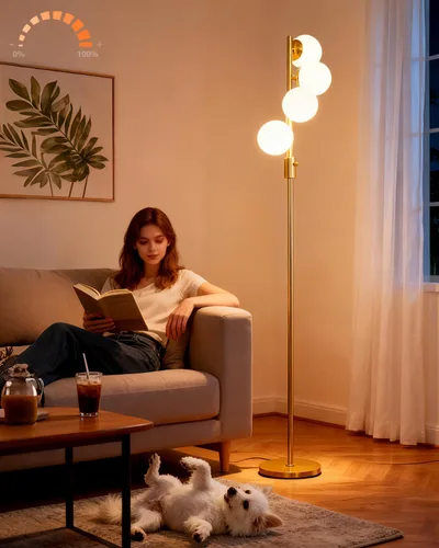Vista 21 de Lámparas de Pie Regulables de Flores con Mesa, Lámpara de Pie Floral de 2 Luces, 3000K Blanco Cálido Estilo Candelabro Lámpara de Pie Moderna