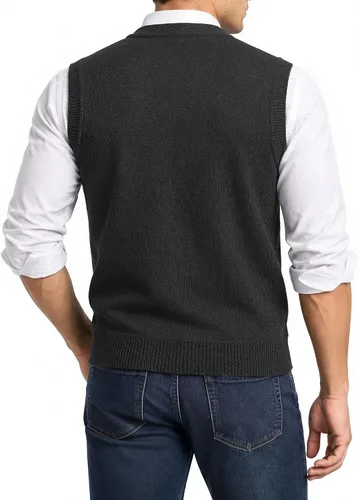 Vista 2 de Cloudstyle Chaleco de suéter para hombre con cuello en V y botones Negro