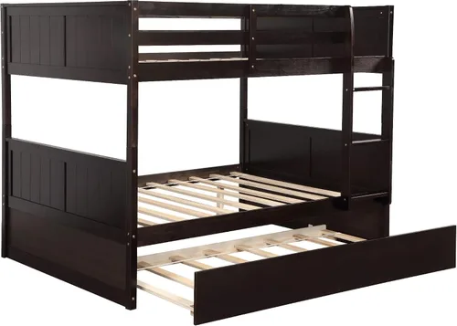 Vista 4 de Litera matrimonial sobre matrimonial con nido, 725 libras, resistente plataforma de tamaño matrimonial, cama de madera de pino con cabecero, tabla
