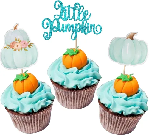 Vista 15 de Rsstarxi Paquete de 24 decoraciones de calabaza con purpurina para cupcakes de primer cumpleaños, decoración de pastel de calabaza para el primer