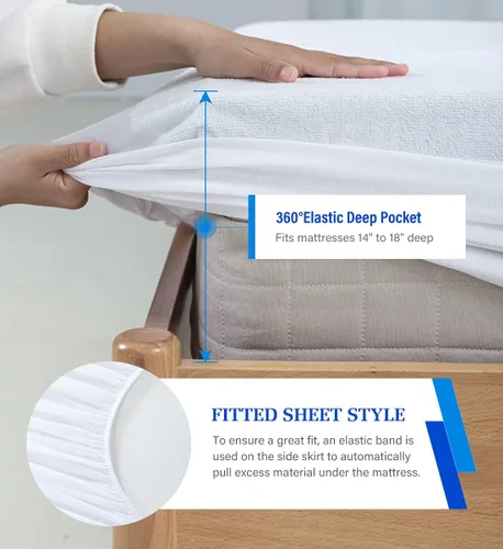 Vista 5 de Paquete de 2 protectores de colchón Queen, cubierta de colchón tamaño Queen para cama, protector de colchón impermeable tamaño Queen sin ruido