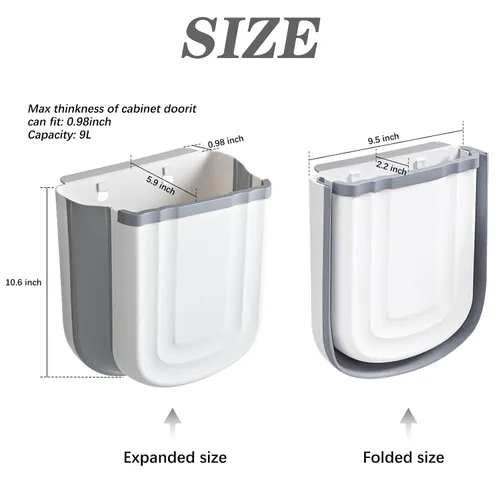 Vista 3 de Cubo de Basura Plegable Montado en la Pared para Gabinete de Cocina - Contenedor de Residuos Pequeño Colgante de 2.4 Galones, Cubo de Basura