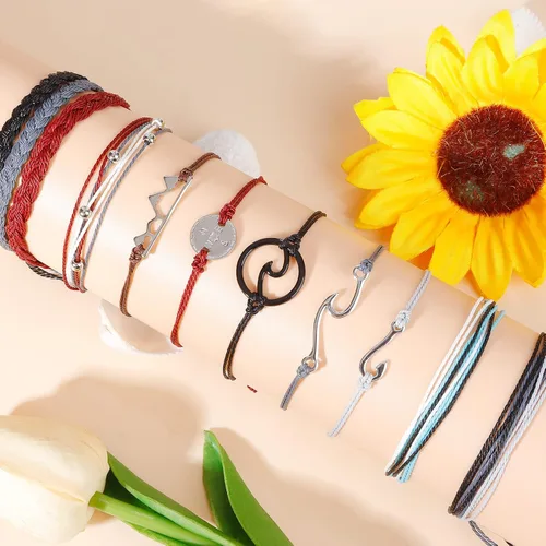 Vista 2 de Brazaletes impermeables de cuerda, para verano, con ola, brazalete para amistad, hecho a mano, para niña