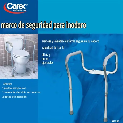 Vista 6 de Carex Rieles de seguridad para inodoro, marco de seguridad de inodoro ajustable y desmontable con asas para ancianos, discapacitados
