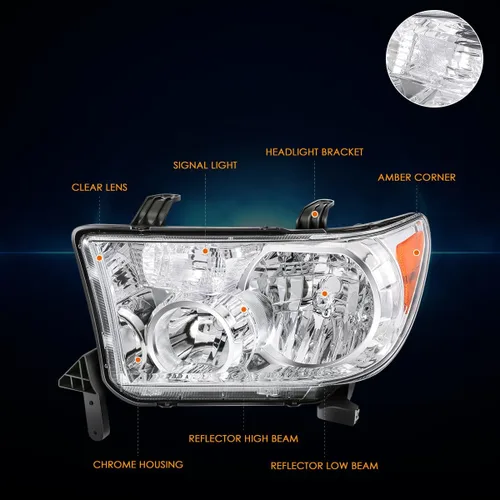 Vista 3 de [Izquierda/lado del conductor] Conjunto de faros delanteros compatible con Toyota Sequoia Tundra 07-17, carcasa cromada