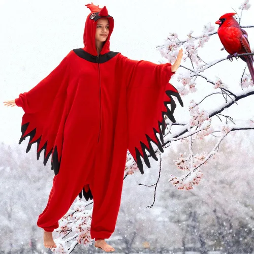 Vista 2 de vavalad Cardinal Costume, Adult Animal Onesie with Wings, Funny Costumes for Women, Couple Costumes