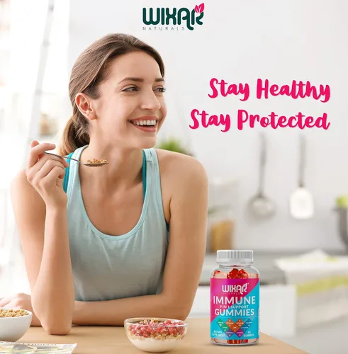 Vista 7 de WIXAR NATURALS Gomitas de apoyo inmunológico 9 en 1 con saúco, vitamina C y D, zinc, cúrcuma, jengibre, equinácea, astrágalo y musgo marino