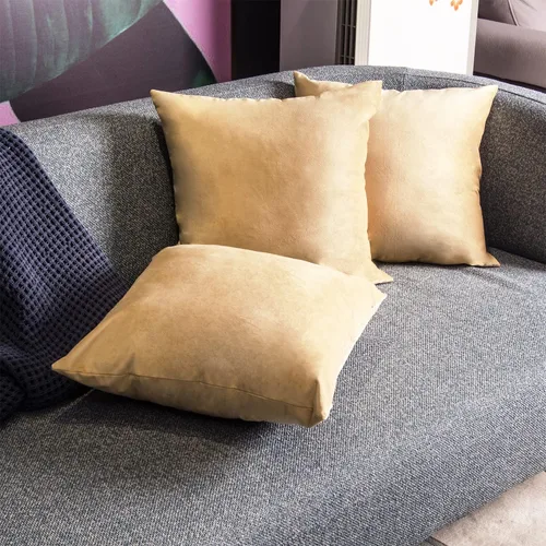 Vista 3 de Juego de 2 fundas de almohada decorativas de terciopelo caqui de 18 x 18 pulgadas para sofá, silla, cama, funda de almohada cuadrada de gamuza suave