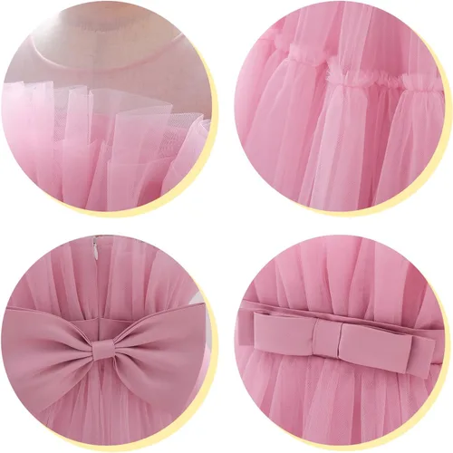 Vista 6 de Miipat Vestido de niña de flores para bebé, boda, fiesta, tul, princesa, vestido de baile, vestido formal con lazo para la cabeza